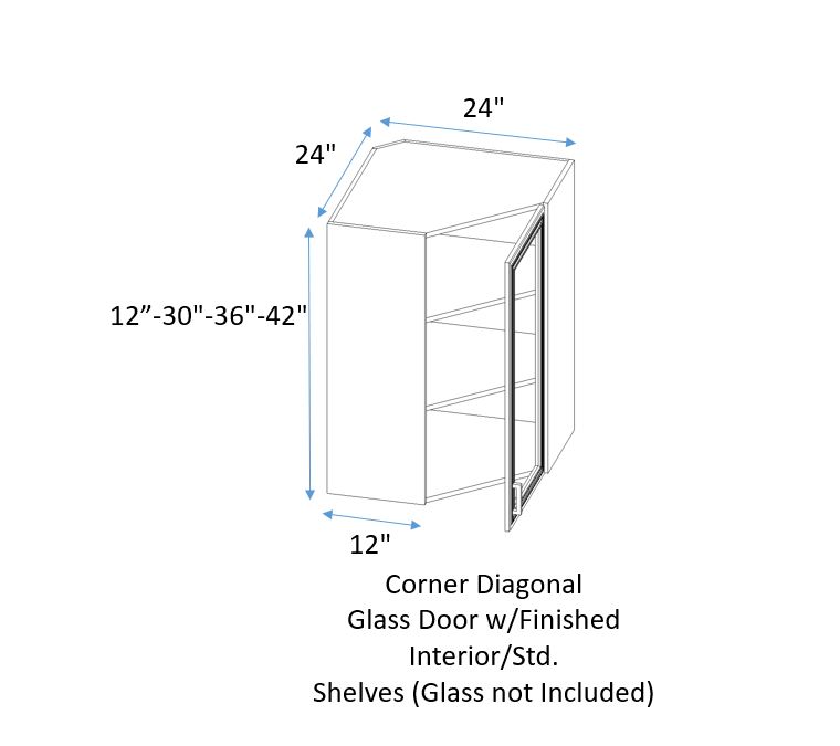 Bellevue Linen Wall Corner Diagonal Cabinet 12 Deep Single Glass Door